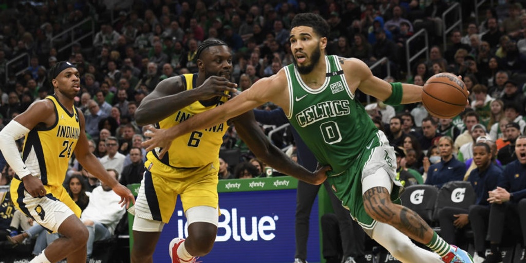 Brown, Tatum pair up to lead Celtics past Pacers 128-123