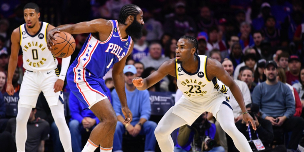 Harden, Embiid lead 76ers past Pacers 120-106 for first win