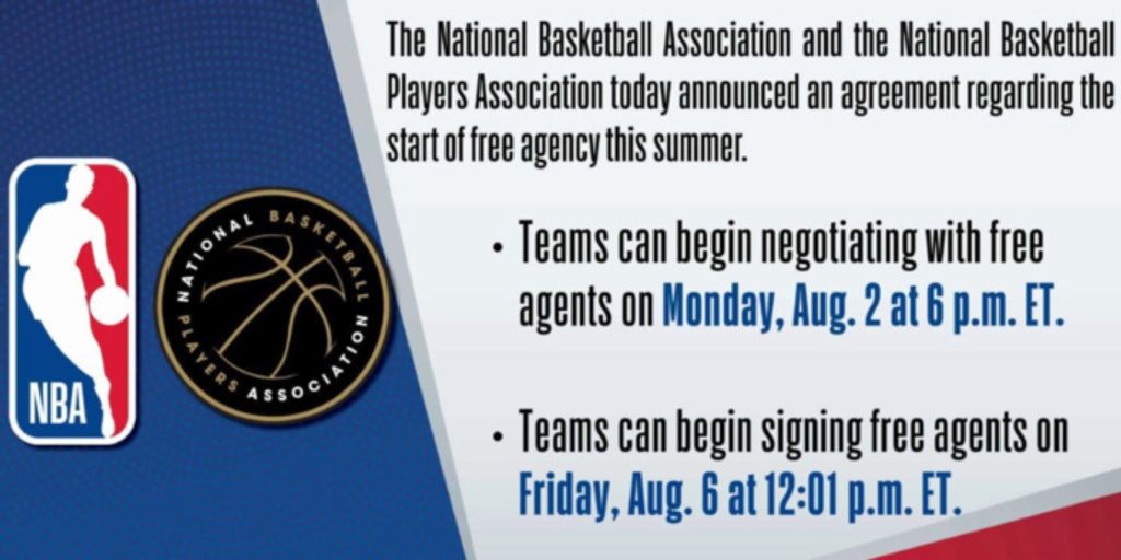 NBA, NBPA announce free agency period will start Aug. 2