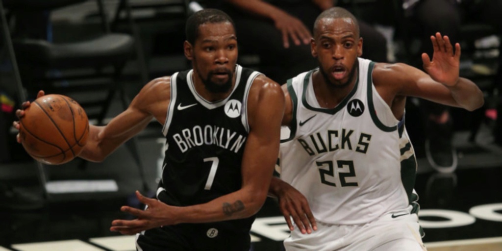 Kevin Durant, Kyrie Irving carry Nets in opener over Bucks after Harden hurt